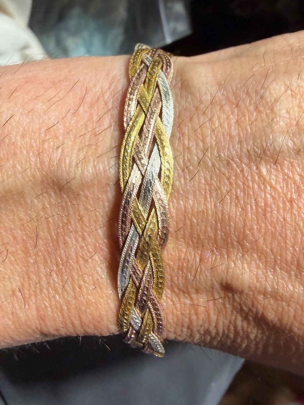 HAN Italy 925 sterling silver Three Tone vermeil unisex twisted rope bracelet 7